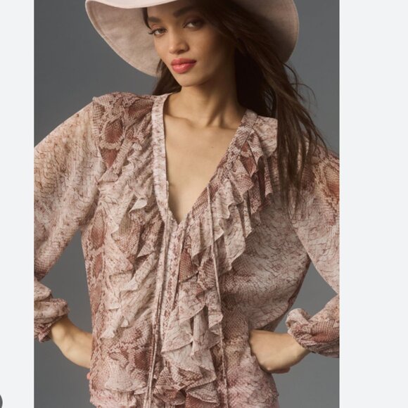 Brand New By Anthropologie Long-Sleeve Ruffled Blouse - Picture 2 of 15